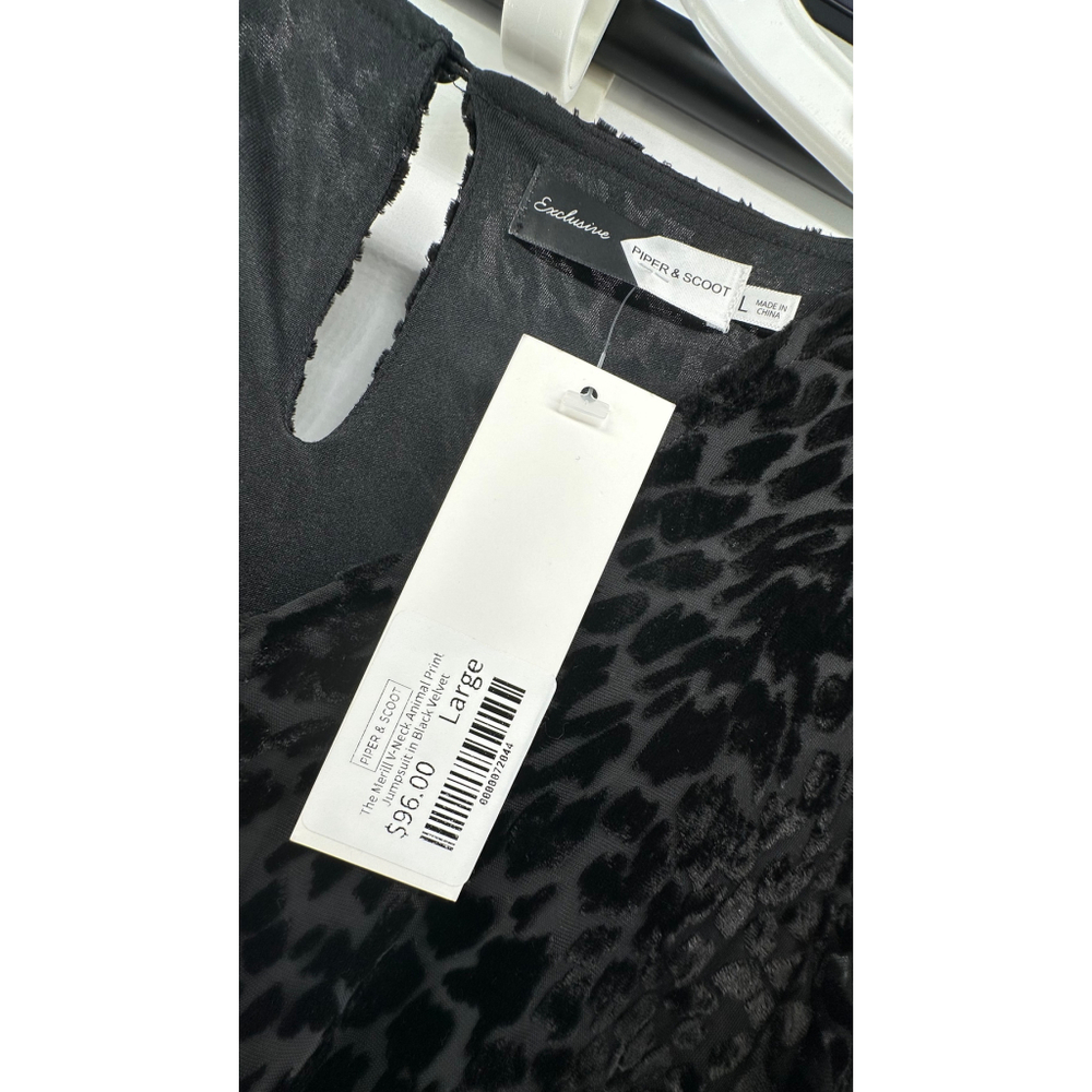 NWT $96 PIPER & SCOOT Black Velvet BURNOUT Leopard Print Jumpsuit WOMENS L - Picture 8 of 11